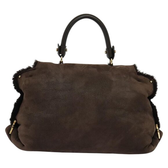 Salvatore Ferragamo Gancini Hand Bag Mouton 2way Brown Gold Auth 121725 - Picture 3 of 16